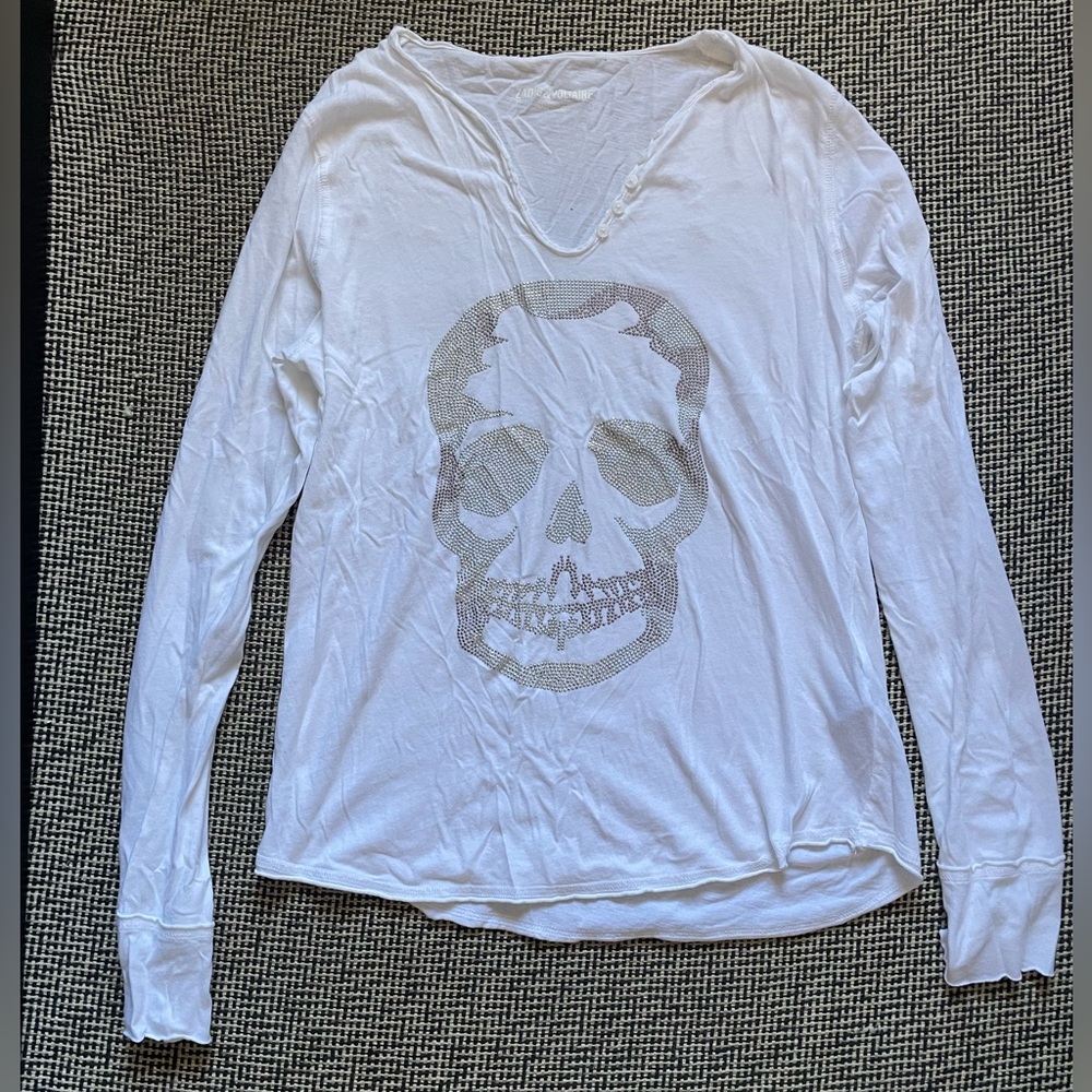 Zadig & Voltaire White Skull Long Sleeve Top